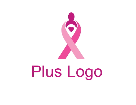 pink breast cancer ribbon logo with a heart and woman icon