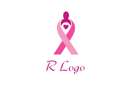 pink breast cancer ribbon logo with a heart and woman icon