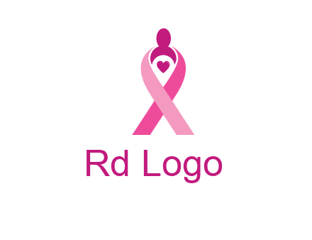 pink breast cancer ribbon logo with a heart and woman icon