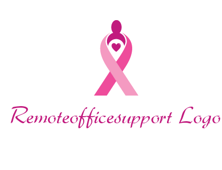 pink breast cancer ribbon logo with a heart and woman icon