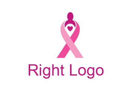pink breast cancer ribbon logo with a heart and woman icon