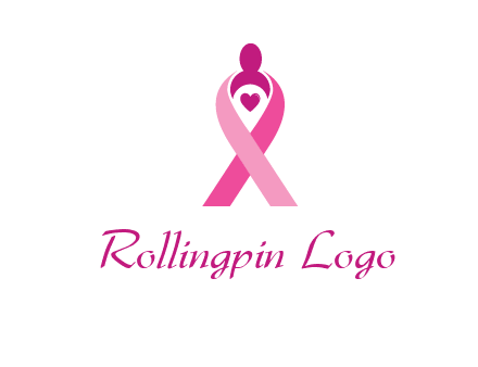 pink breast cancer ribbon logo with a heart and woman icon