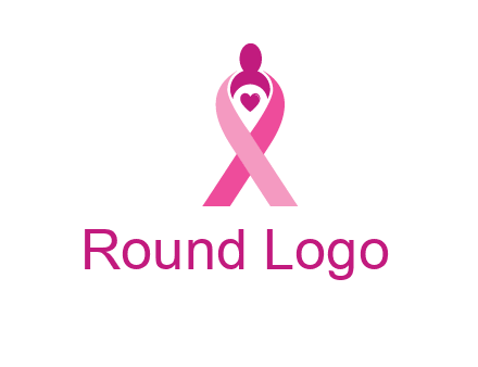 pink breast cancer ribbon logo with a heart and woman icon