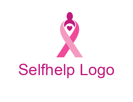 pink breast cancer ribbon logo with a heart and woman icon
