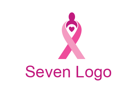 pink breast cancer ribbon logo with a heart and woman icon