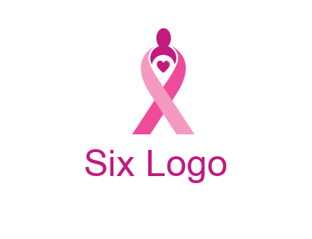 pink breast cancer ribbon logo with a heart and woman icon