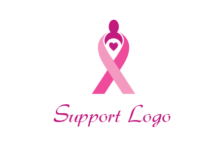 pink breast cancer ribbon logo with a heart and woman icon