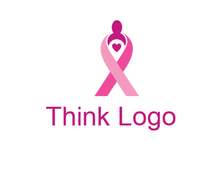pink breast cancer ribbon logo with a heart and woman icon