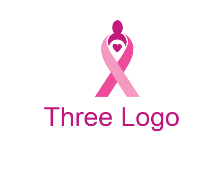 pink breast cancer ribbon logo with a heart and woman icon