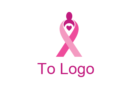 pink breast cancer ribbon logo with a heart and woman icon