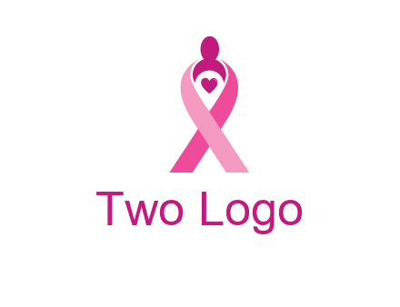 pink breast cancer ribbon logo with a heart and woman icon