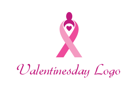 pink breast cancer ribbon logo with a heart and woman icon