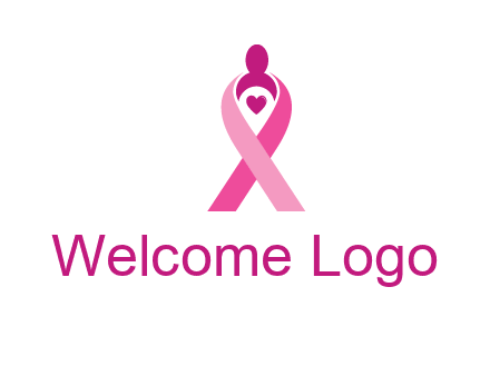 pink breast cancer ribbon logo with a heart and woman icon