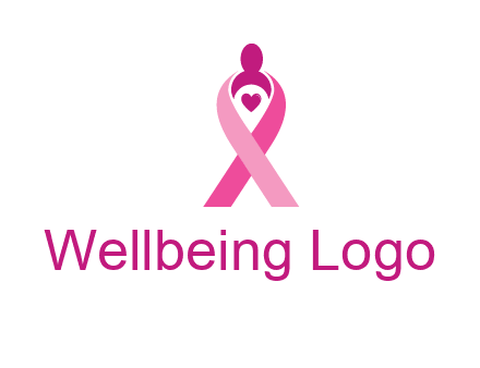 pink breast cancer ribbon logo with a heart and woman icon