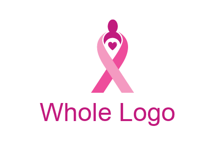 pink breast cancer ribbon logo with a heart and woman icon