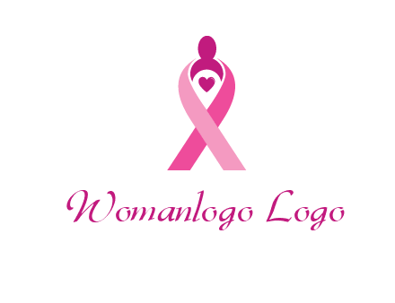 pink breast cancer ribbon logo with a heart and woman icon