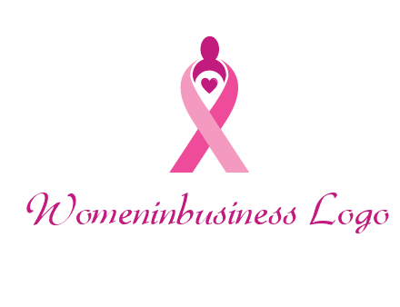 pink breast cancer ribbon logo with a heart and woman icon