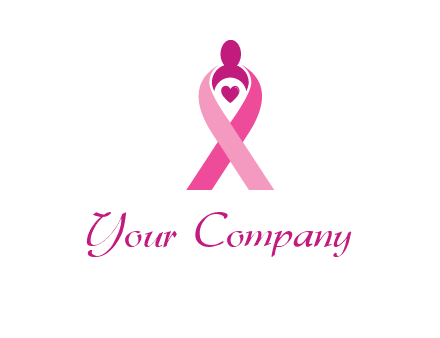 pink breast cancer ribbon logo with a heart and woman icon
