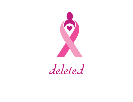 pink breast cancer ribbon logo with a heart and woman icon