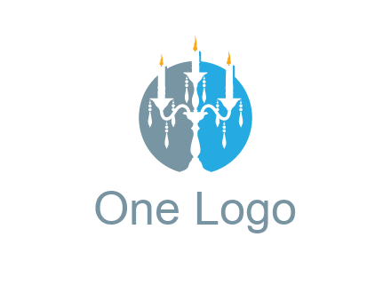 candelabra with crystals and burning candles logo