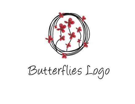 wreath made of wire, butterflies and flowers logo
