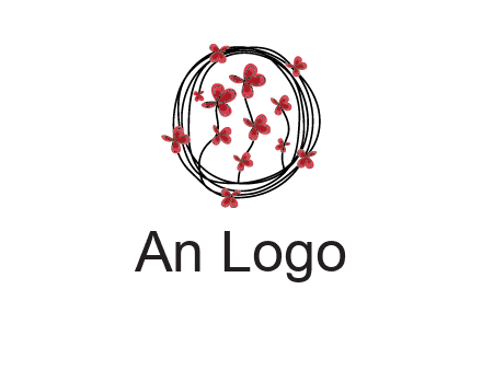 wreath made of wire, butterflies and flowers logo