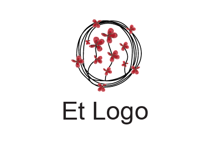 wreath made of wire, butterflies and flowers logo