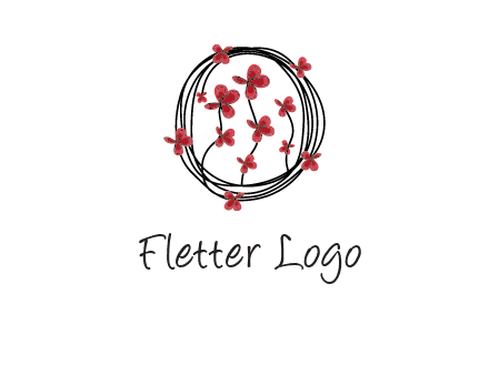 wreath made of wire, butterflies and flowers logo