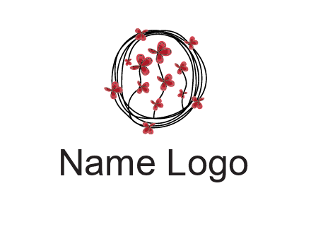 wreath made of wire, butterflies and flowers logo