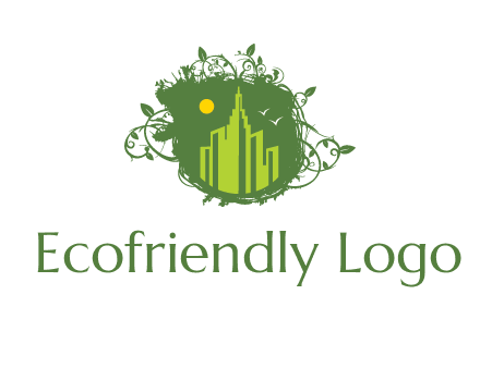 city skyline inside a nest with vines logo
