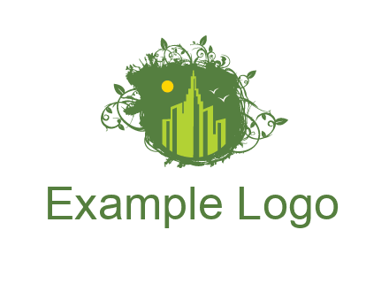 city skyline inside a nest with vines logo