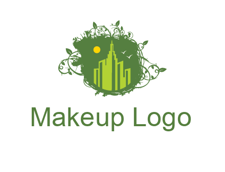 city skyline inside a nest with vines logo