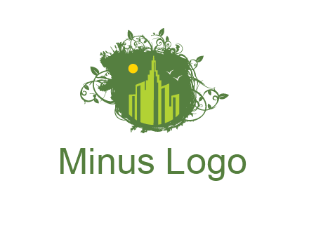 city skyline inside a nest with vines logo