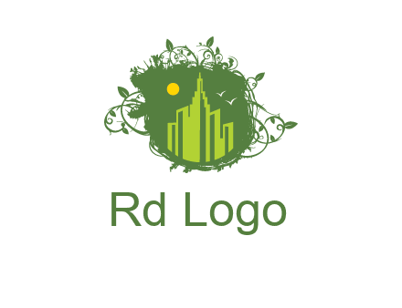 city skyline inside a nest with vines logo