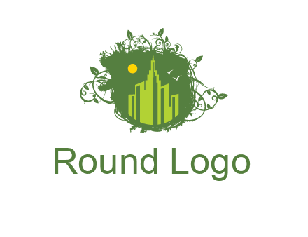 city skyline inside a nest with vines logo