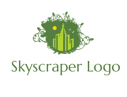 city skyline inside a nest with vines logo
