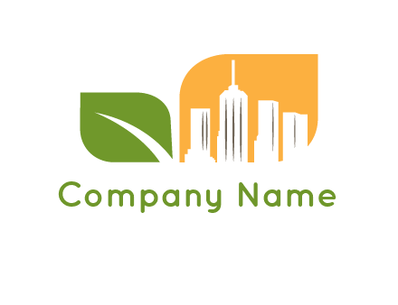 leaf and city skyline in a logo