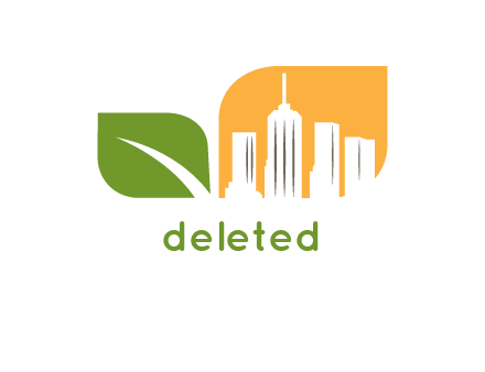 leaf and city skyline in a logo