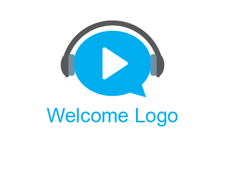 play button wearing headphones logo