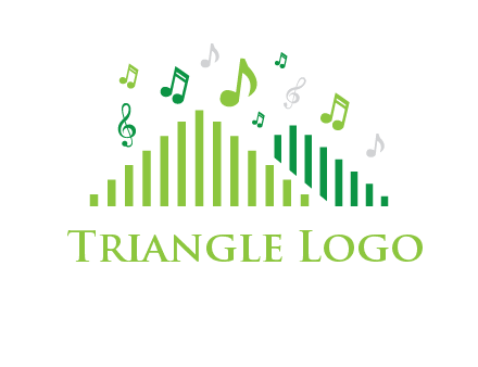music notes above equalizer bars animation forming triangles logo
