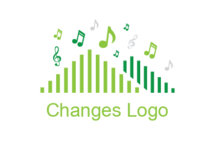 music notes above equalizer bars animation forming triangles logo