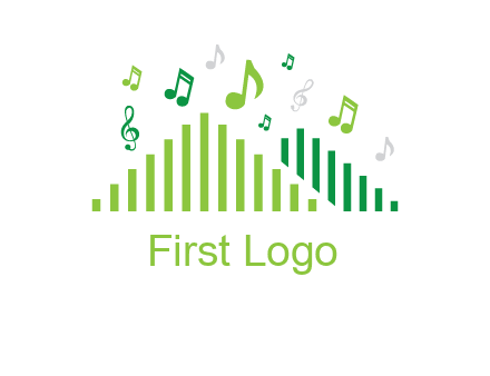 music notes above equalizer bars animation forming triangles logo