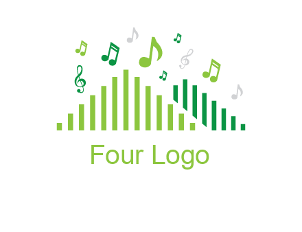 music notes above equalizer bars animation forming triangles logo