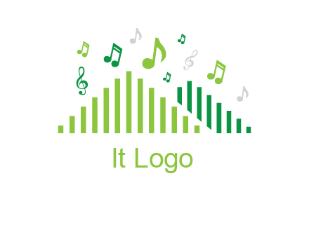 music notes above equalizer bars animation forming triangles logo