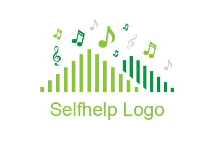 music notes above equalizer bars animation forming triangles logo