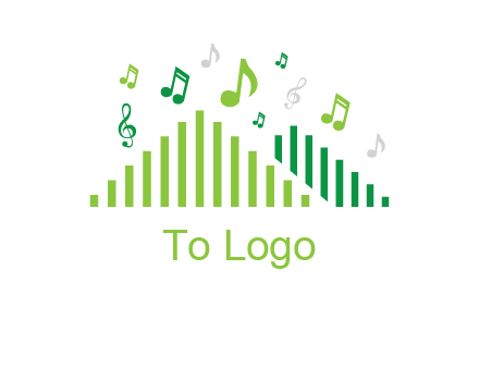 music notes above equalizer bars animation forming triangles logo