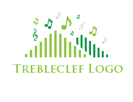 music notes above equalizer bars animation forming triangles logo