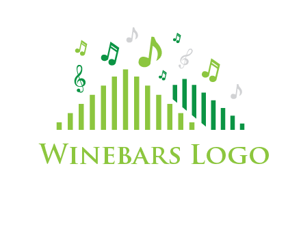 music notes above equalizer bars animation forming triangles logo