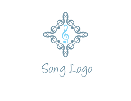 music note inside filigree tile logo
