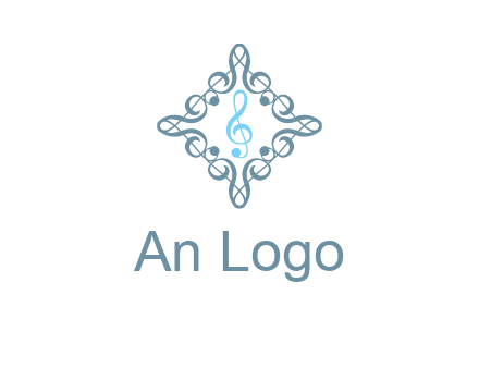 music note inside filigree tile logo